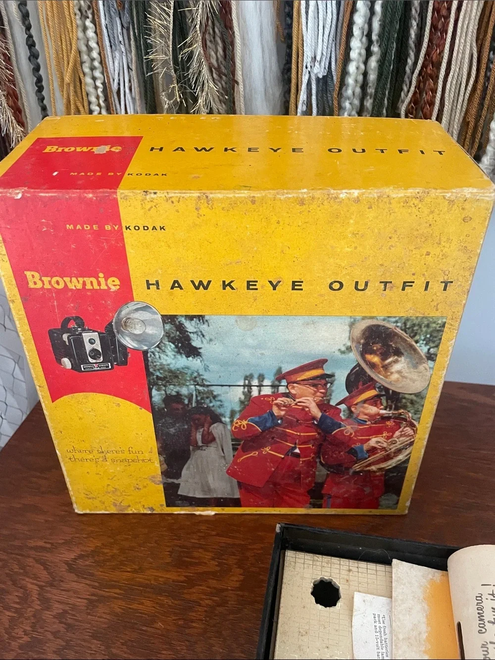 Kodak Brownie Hawkeye Outfit Camera with Yellow Box and Black Body